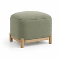 Pouf repose-pieds carré en polyester et bois d’hévéa massif, vert sauge et chêne clair, 50 × 50 × 44 cm