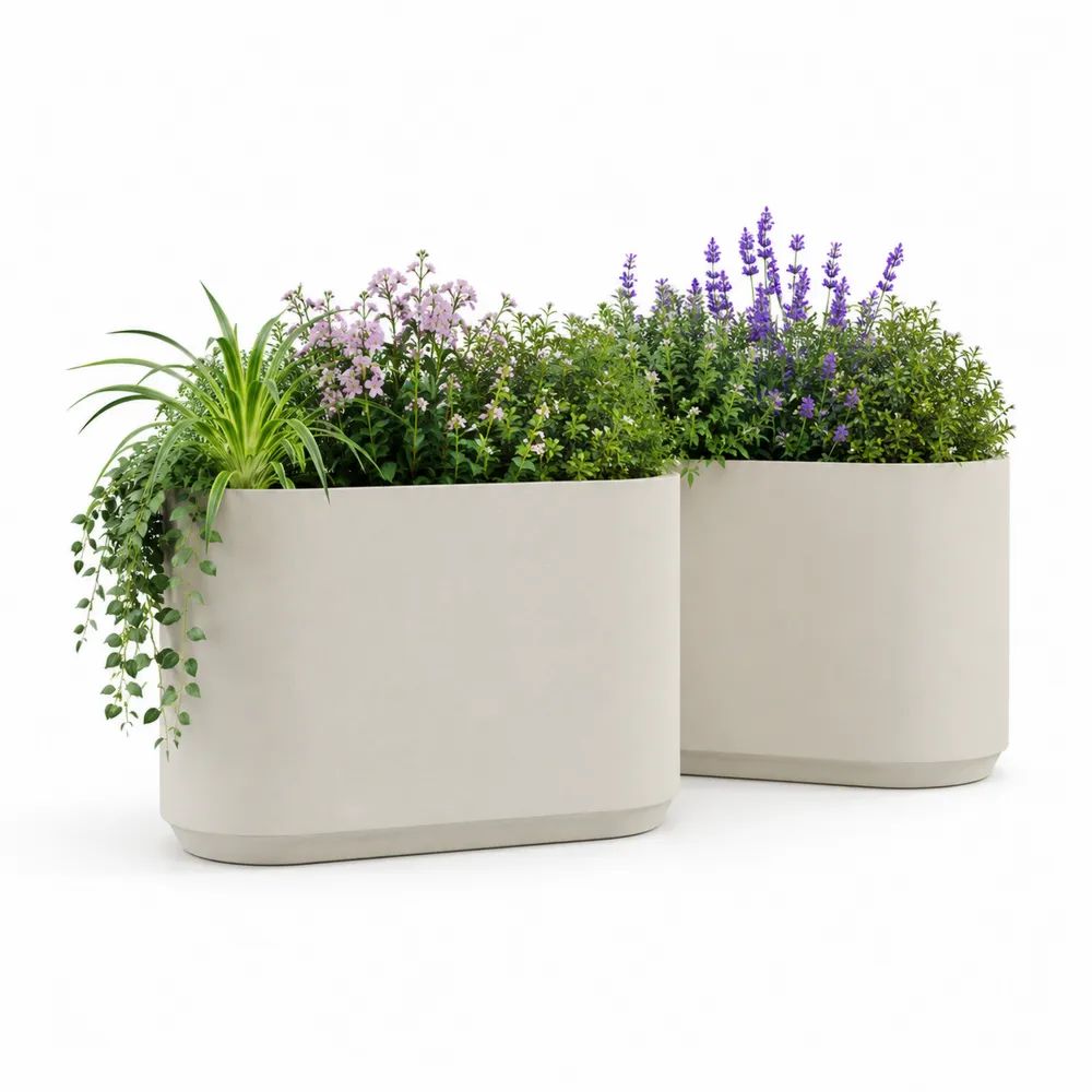 Lot de 2 jardinières rectangulaires en polypropylène beige clair, 60 × 25 × 45 cm et 50 × 25 × 40 cm