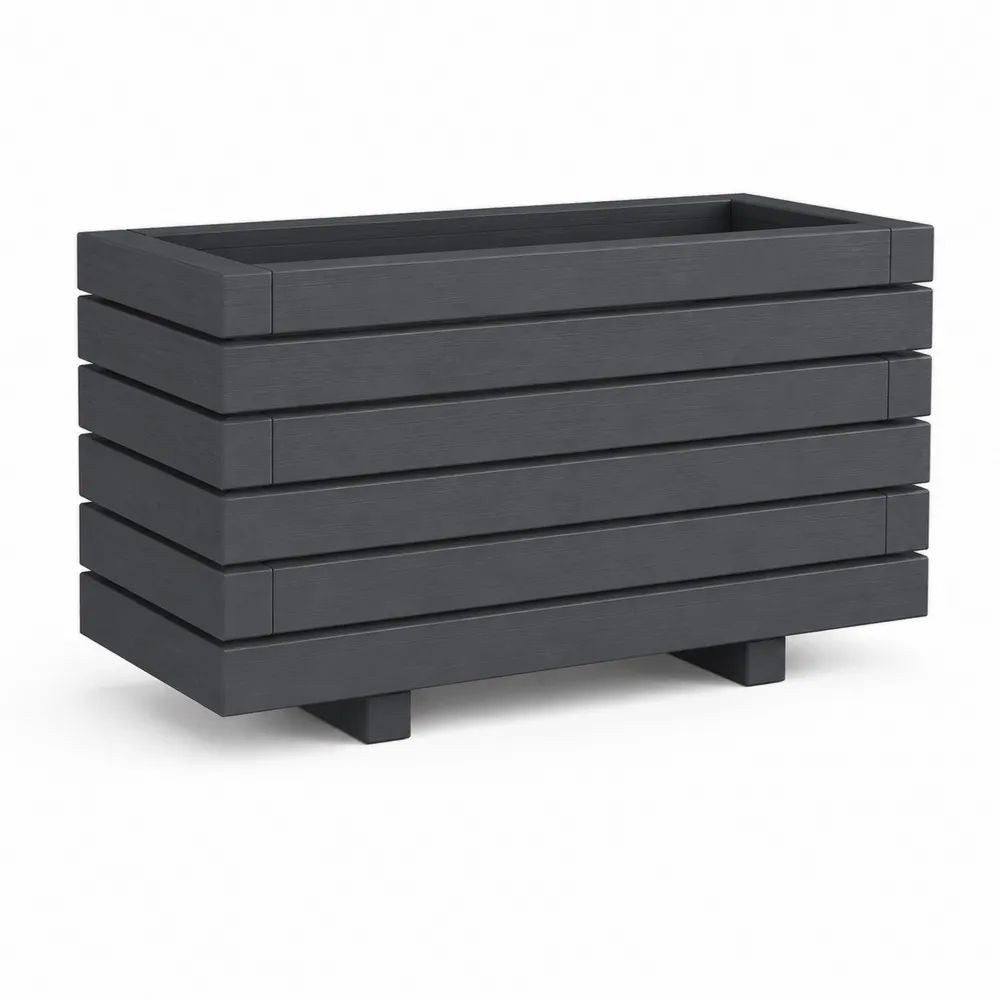 Jardinière rectangulaire sur pieds en bois massif gris anthracite – 80 × 40 × 60 cm