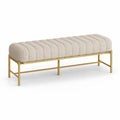 Banquette bout de lit rembourrée en polyester bouclé et acier doré, crème, 120 × 40 × 45 cm