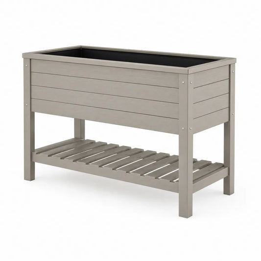 Jardinière surélevée rectangulaire en sapin massif avec étagère et doublure, 100 × 40 × 80 cm, gris et noir