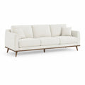 Canapé rectangulaire 3 places en polyester et bois d’hévéa massif blanc cassé et marron noyer 220 × 90 × 84 cm