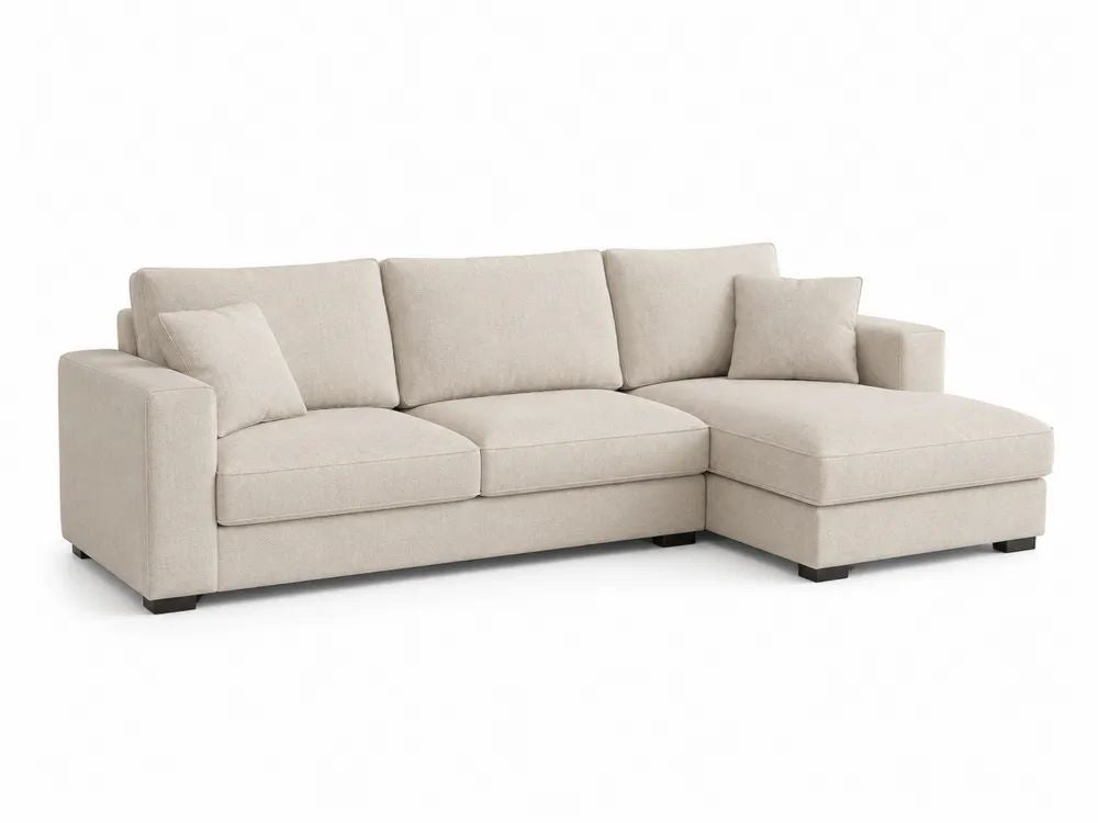 Canapé d’angle 3 places en tissu beige avec méridienne droite, 280 × 160 × 88 cm