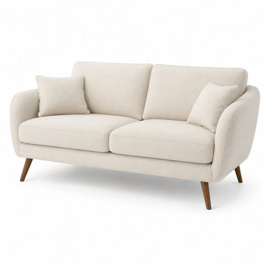 Canapé droit 2 places en tissu crème avec pieds en bois, 162 × 84 × 86 cm