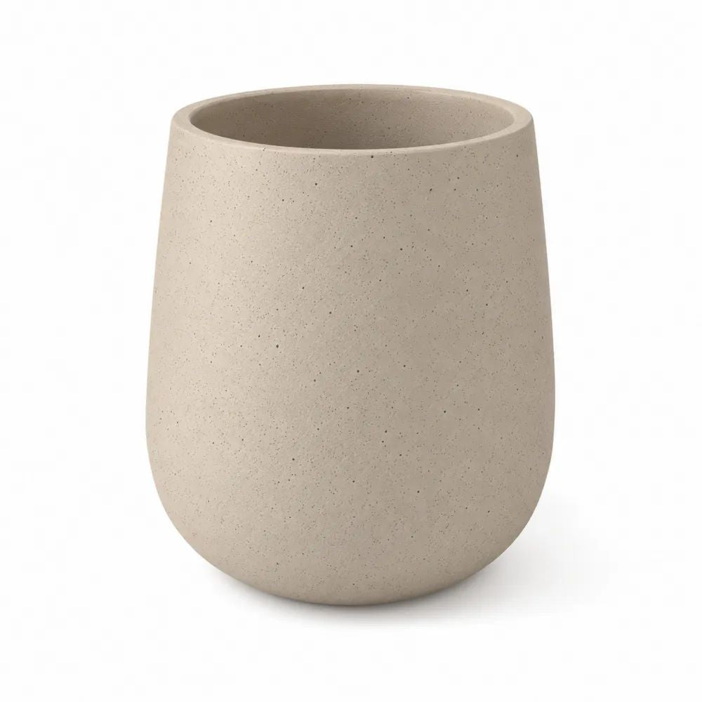 Pot de fleurs rond en composite de ciment et fibre de verre beige, 40 × 40 × 45 cm