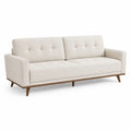 Canapé droit 3 places en polyester beige avec piètement en bois brun noyer, 203 × 84 × 86 cm