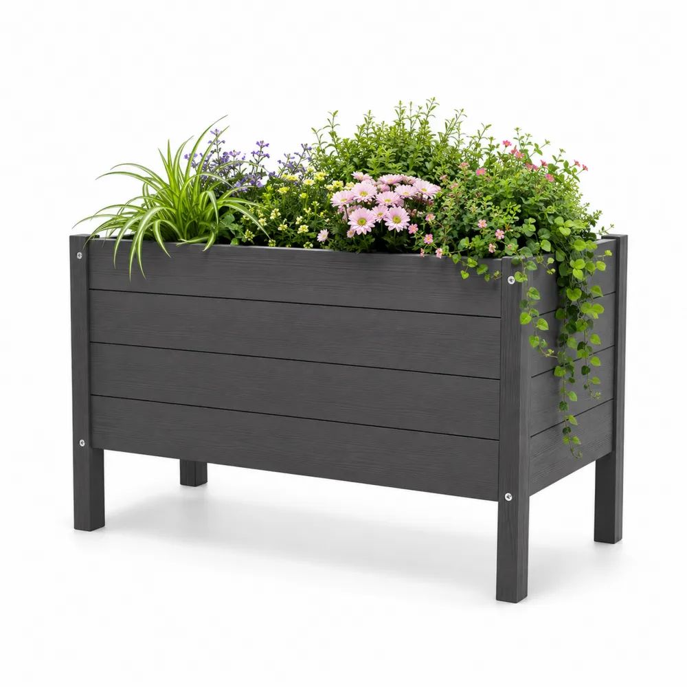 Jardinière surélevée rectangulaire en bois de sapin massif noir, 100 × 50 × 80 cm