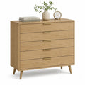 Commode à 5 tiroirs en panneaux de particules mélaminés, chêne naturel et doré, 100 × 40 × 100 cm