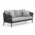 Canapé de jardin extérieur 3 places en acier et corde plastique gris graphite avec coussins gris clair, 195 x 80 x 78 cm