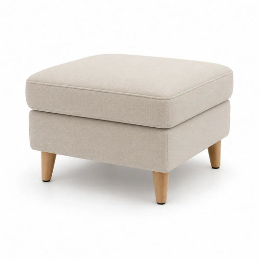 Repose-pieds rectangulaire rembourré en polyester et bois massif beige, 60 × 50 × 45 cm