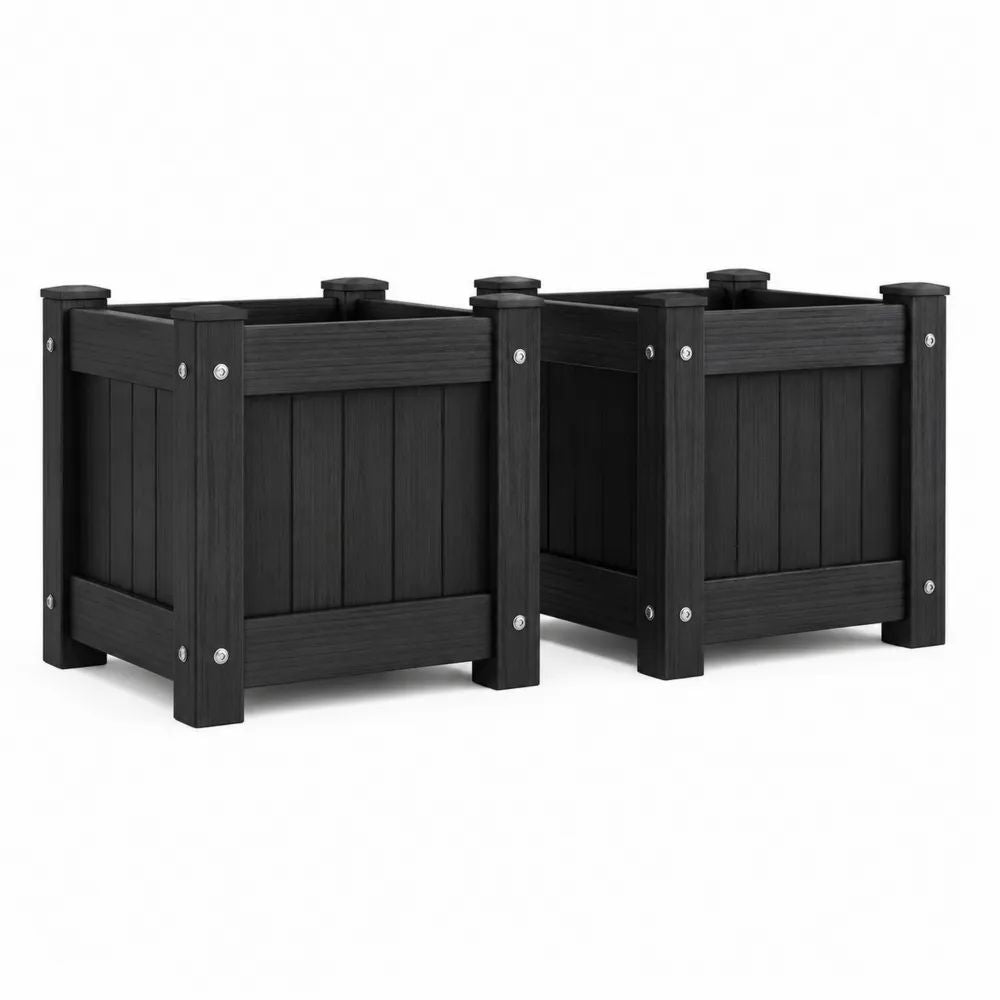 Lot de 2 jardinières surélevées carrées en polypropylène noir, 43 x 43 x 35 cm