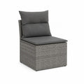 Fauteuil de jardin sans accoudoirs en résine tressée grise avec 3 coussins gris foncé, 65 × 75 × 88 cm