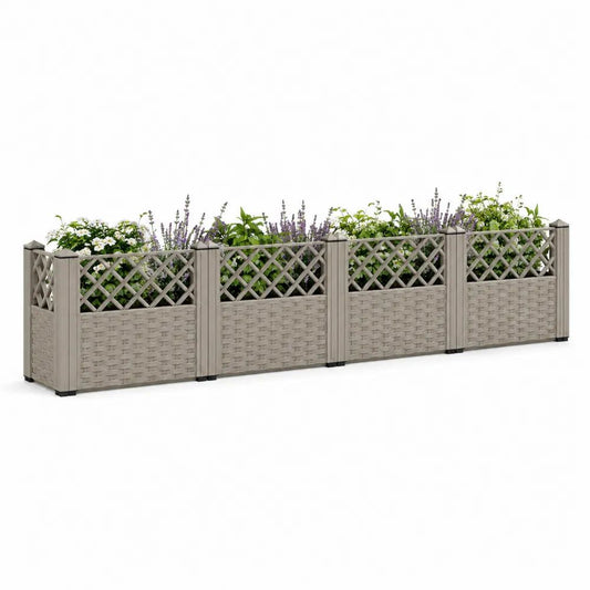 Jardinière surélevée avec treillis, 4 bacs en polypropylène gris et noir, 320 × 40 × 120 cm