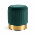 Pouf coffre de rangement rond en velours polyester vert foncé avec base en acier doré, 40 × 43 cm