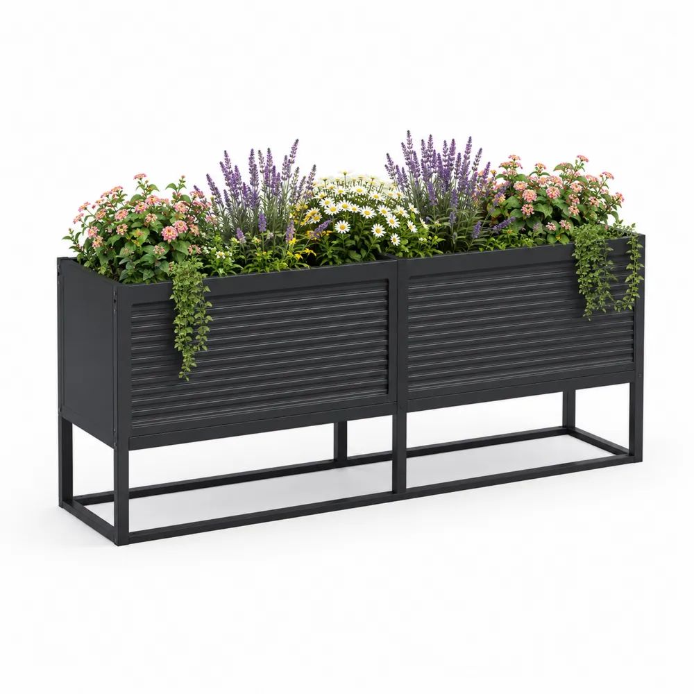 Lot de 2 jardinières surélevées rectangulaires en acier galvanisé noir, 90 x 40 x 80 cm chacune