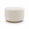Repose-pieds rond rembourré en tissu blanc cassé avec socle en bois clair, Ø 60 x H 40 cm