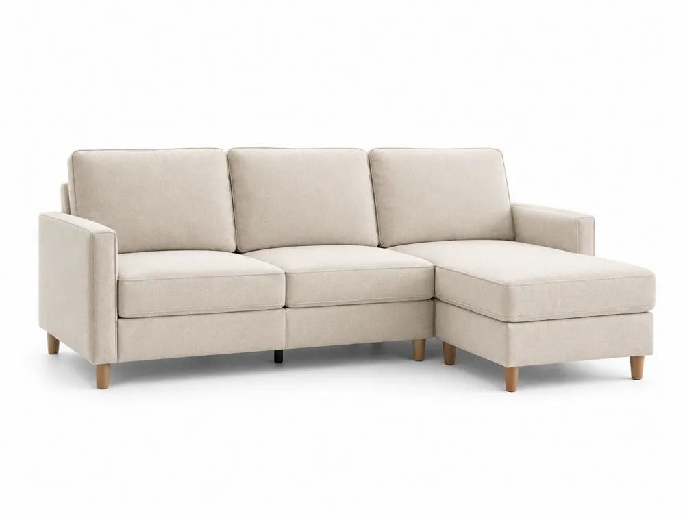 Canapé d’angle 3 places en tissu beige avec méridienne droite, 204 × 134 × 85 cm