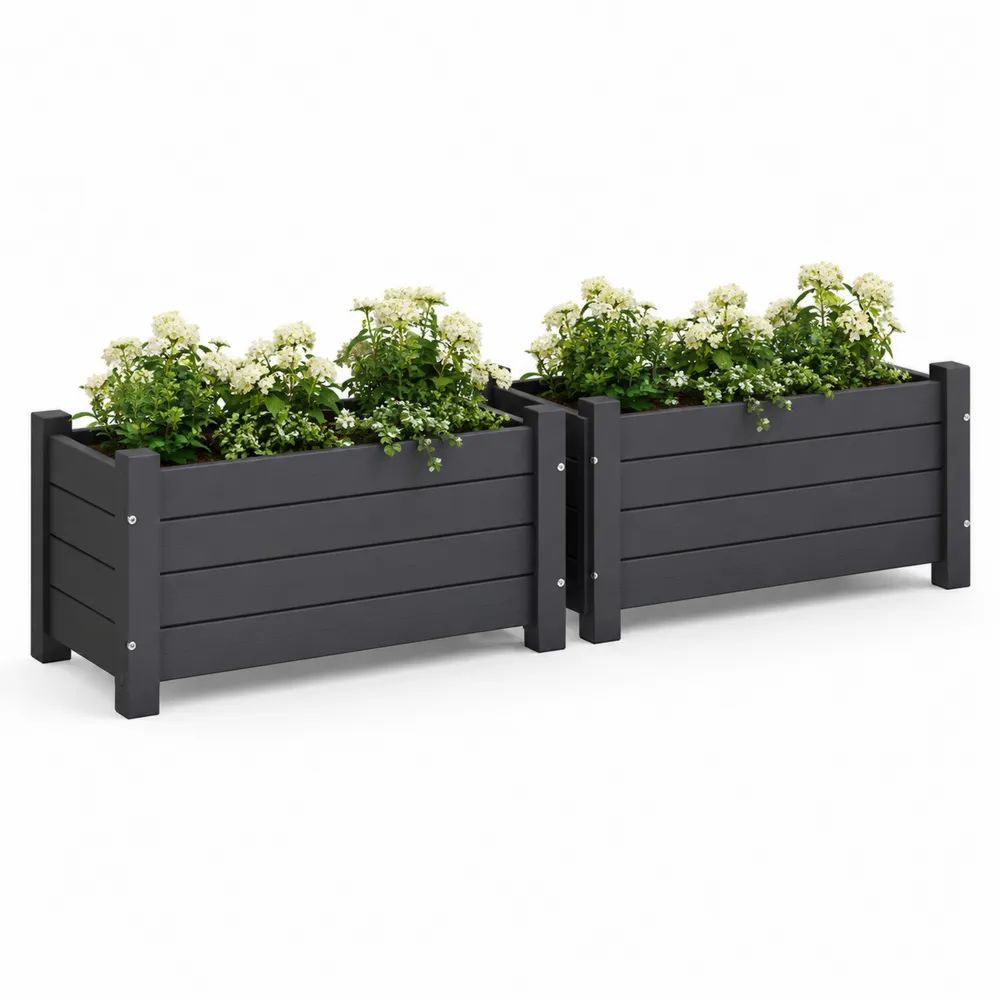 Lot de 2 jardinières surélevées rectangulaires en acier anthracite 100 × 40 × 45 cm