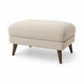 Repose-pieds rectangulaire rembourré en polyester beige avec pieds en bois massif marron foncé, 74 × 58 × 45 cm