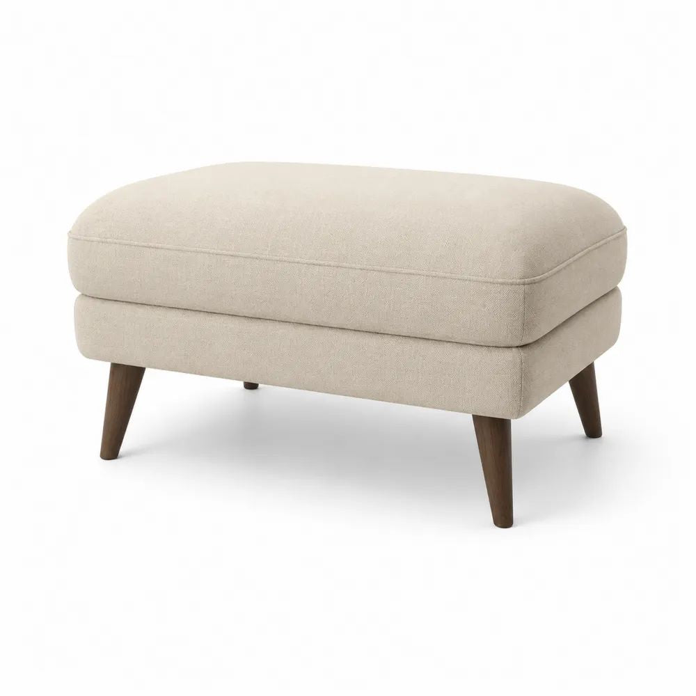 Repose-pieds rectangulaire rembourré en polyester beige avec pieds en bois massif marron foncé, 74 × 58 × 45 cm