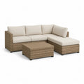 Salon de jardin extérieur 3 pièces en résine tressée beige avec canapé d’angle, méridienne droite 225 × 150 × 72 cm et table basse 70 × 60 × 35 cm