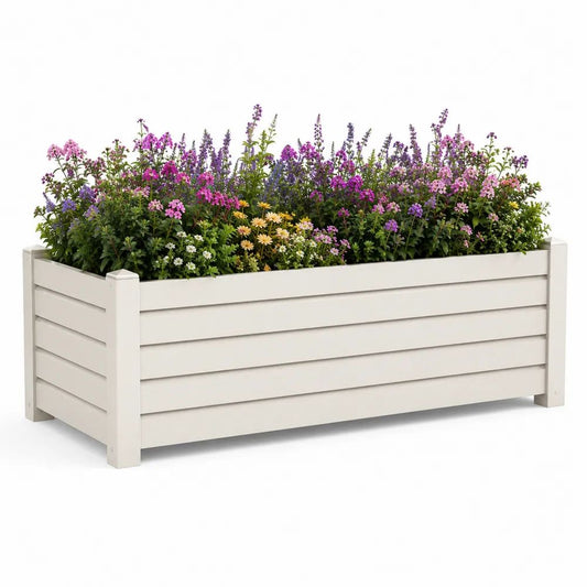 Bac à fleurs extérieur rectangulaire en bois massif blanc cassé 120 × 40 × 45 cm